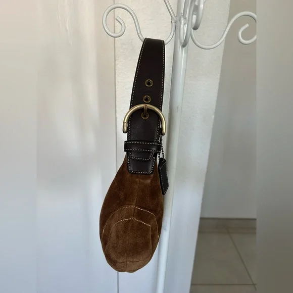 Coach #9503 brown suede small hobo - Picture 4 of 10